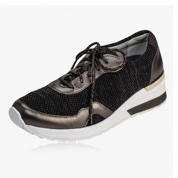 vitaform® genuine leather sneakers with textile stretch - colour black