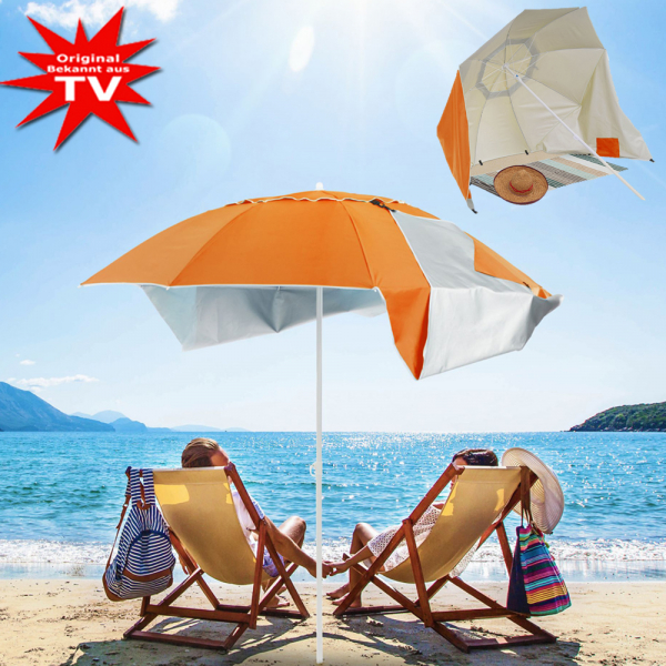 Strandmuschel- Sonnenschirm mit Erdspies