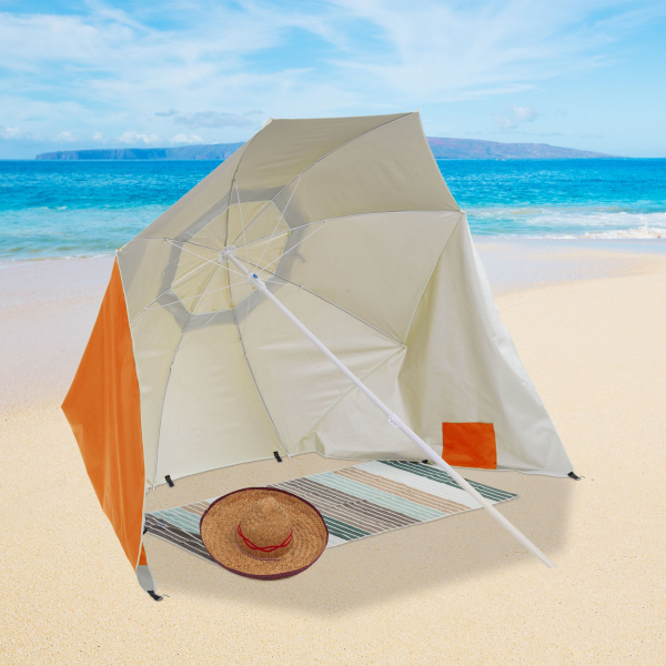 Sonnenschirm und Strandmuschel 2in1 - mit Erdspiess und Tragetasche