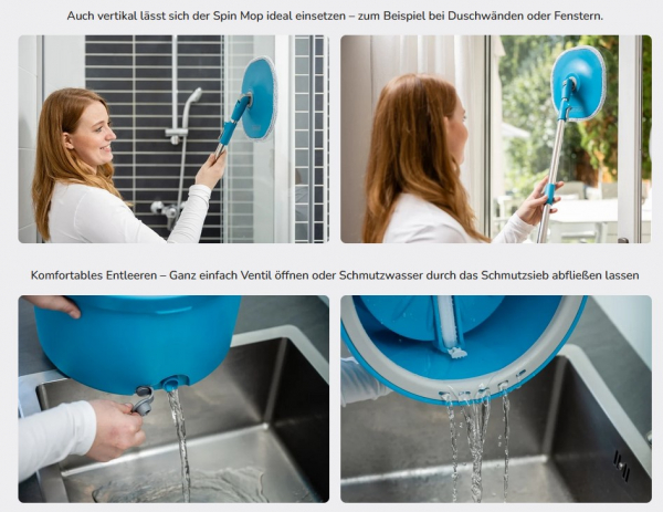 Livington Clean Water Spin Mop Frischwasser-Wischsystem - Set mit Reiniger & Pads