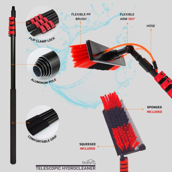 Starlyf Telescopic Hydrocleaner 7m - Telescopic Washing Brush with Foam and Water Connection