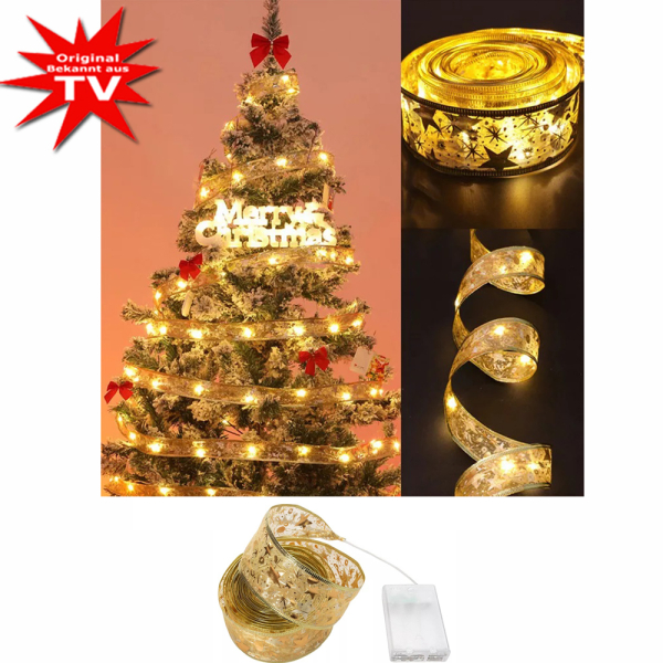 Christmas tree LED light and festive decoration ribbon - indoor and outdoor - wireless 10m