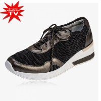 vitaform® genuine leather sneakers with textile stretch - colour black